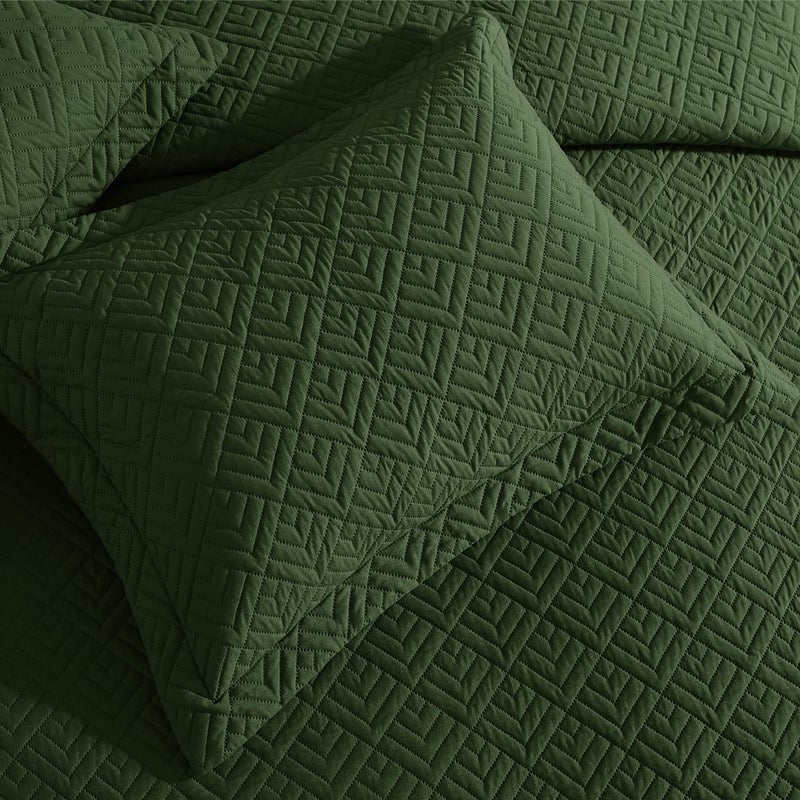 EXQ Home Quilt Set Full Quilts Queen Size Olive Green 3 Piece,Lightweight Soft Coverlet Modern Style Squares Pattern Bedspread Set(1 Quilt,2 Pillow Shams) - Image 5